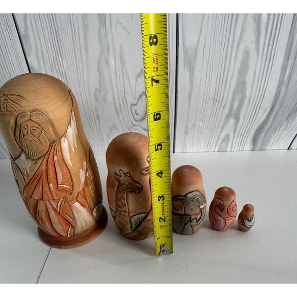 Vintage Russian Carved Wooden Noah's Ark Nesting Signed - Picture 4 of 9